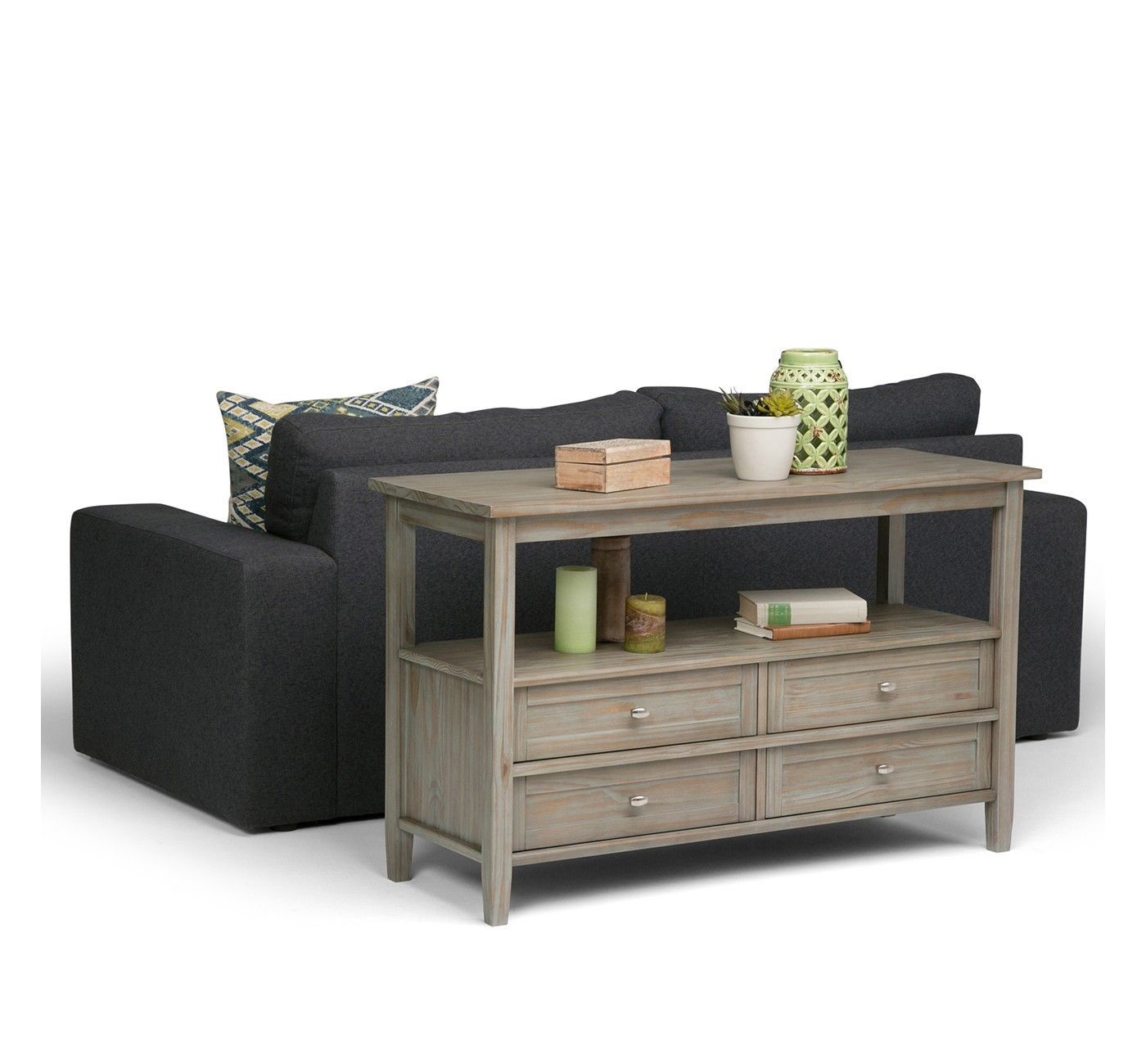 48" Norfolk Solid Wood Console Sofa Table Distressed Gray - Wyndenhall | Wood Console, Gray ... inside Ryder Console Table - Distressed Gray
