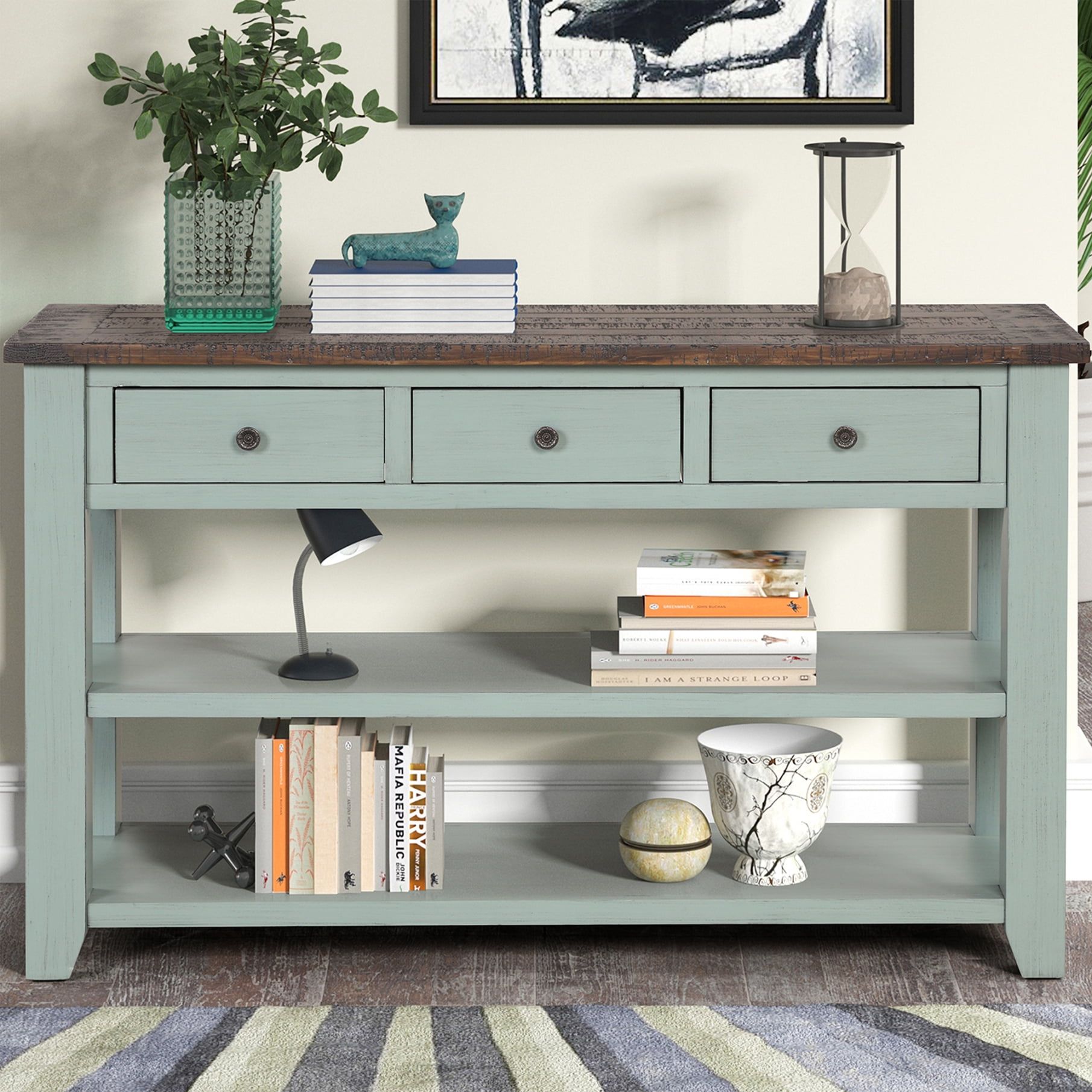 48'' Solid Pine Wood Top Console Table,Modern Side Table With 3 Storage ... pertaining to Gewnee 48'' Solid Pine Wood Top Console Table