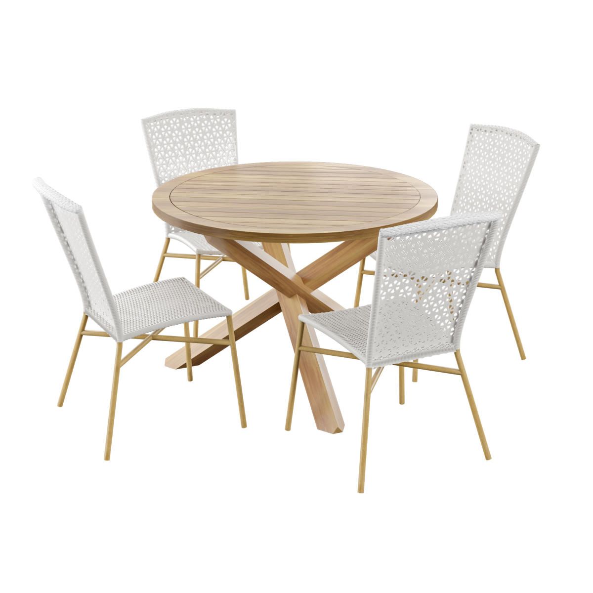 5 Piece Acacia Round Outdoor Dining Set With Wicker Chairs - Twin Star ... for Gdf Studio 5-Piece Andrew Outdoor Dining Set With Circular Acacia Dining Table