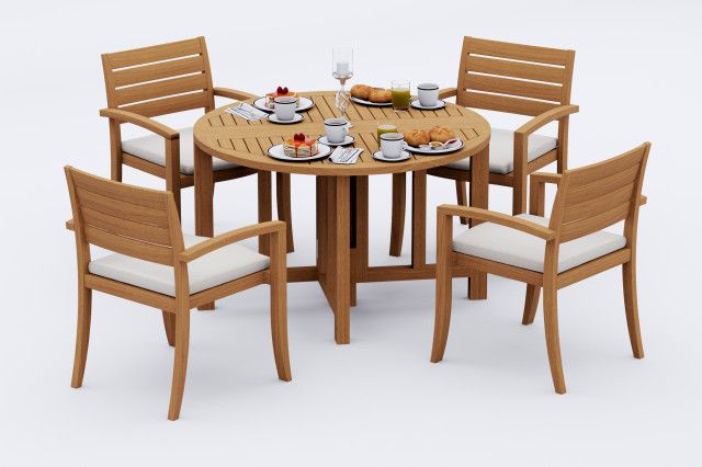 5-Piece Dining Set, 48" Round Butterfly Table, 4 Travota Stacking Arm ... throughout 5-Piece Dining Set, 48" Round Butterfly Table, 4 Travota Stacking Arm Chairs