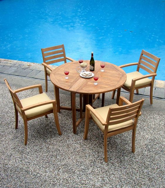 5-Piece Dining Set, 48" Round Butterfly Table, 4 Travota Stacking Arm ... within 5-Piece Dining Set, 48" Round Butterfly Table, 4 Travota Stacking Arm Chairs