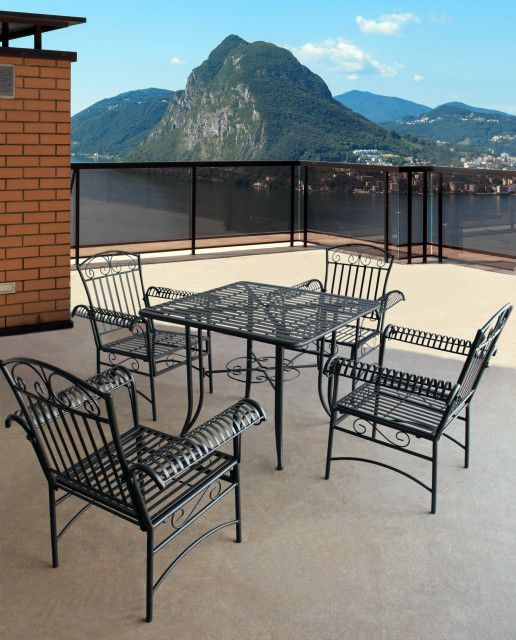 5-Piece French Quarter Outdoor Dining Set, Black Steel - Mediterranean ... intended for 5-Piece French Quarter Outdoor Dining Set, Black Steel