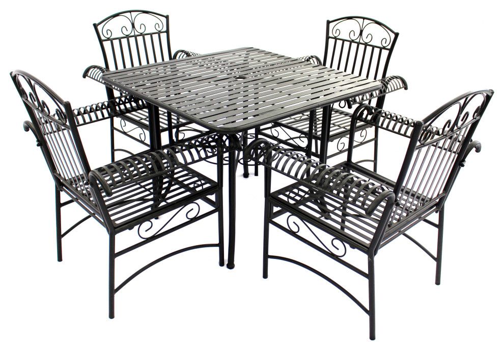 5-Piece French Quarter Outdoor Dining Set, Black Steel - Mediterranean ... regarding 5-Piece French Quarter Outdoor Dining Set, Black Steel