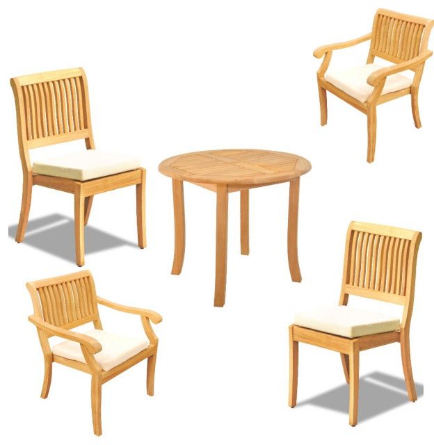 5-Piece Outdoor Patio Teak Dining Set, 52" Round Table, 4 Arbor ... regarding 5-Piece Outdoor Teak Dining Set - 60" Rectangle Table + 4 Arbor Stacking Chairs