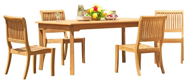 5-Piece Outdoor Teak Dining Set: 60" Rect Table, 4 Arbor Stacking ... intended for Choosing the Perfect 60" Teak Table and Arbor Chair Set