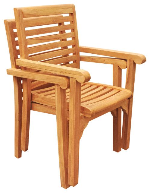 5-Piece Teak Dining Set, 48" Round Butterfly Table, 4 Hari Stacking Arm ... in 5-Piece Dining Set, 48" Round Butterfly Table, 4 Travota Stacking Arm Chairs