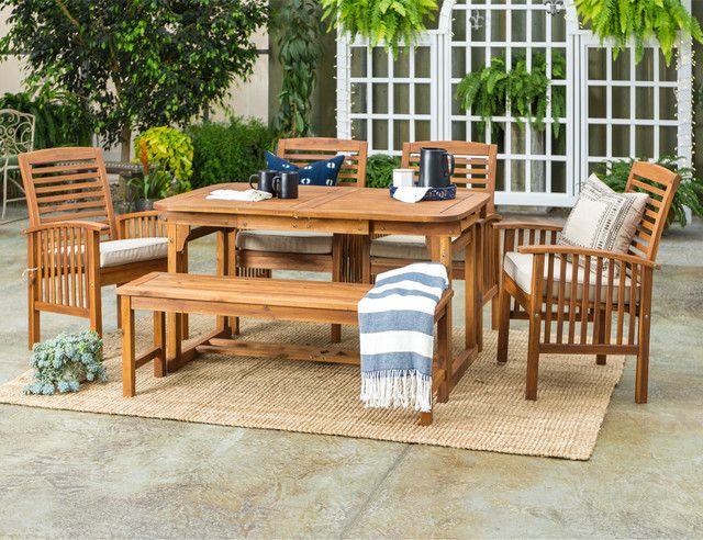 6-Piece Acacia Patio Dining Set With Cushions - Transitional - Outdoor ... inside Understanding the durability benefits of acacia patio furniture