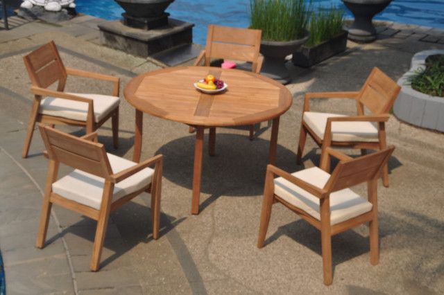 6-Piece Outdoor Teak Dining Set: 52" Round Table, 5 Cellore Stacking ... with Exploring the timeless appeal of round teak dining tables
