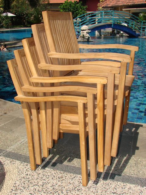 6-Piece Outdoor Teak Dining Set: 52" Round Table, 5 Leveb Stacking Arm ... for Exploring the timeless appeal of round teak dining tables