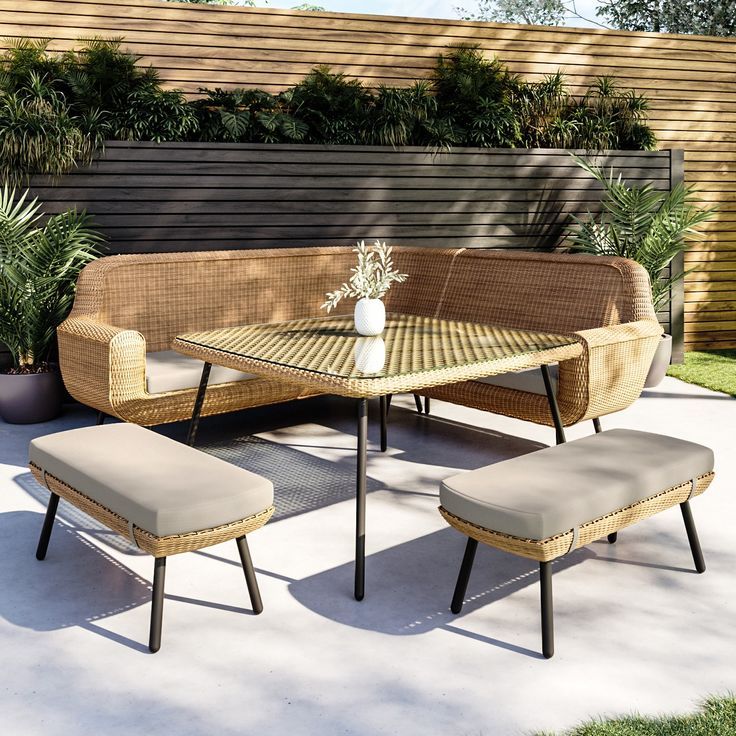 6 Seater Rattan Corner Dining Set With Sofa Dining Table And 2 Benches ... inside How natural and silver tones enhance outdoor dining experiences