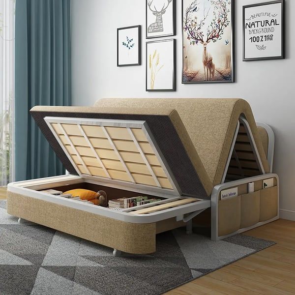 60" Modern Khaki Convertible Sofa Bed With Storage Cotton & Linen ... pertaining to Understanding the versatility of modern convertible sofa bed designs