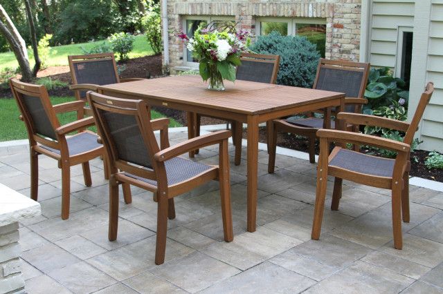 7-Piece Eucalyptus And Sling Stacking Armchair Rectangle Dining Set ... within Choosing the Right Eucalyptus and Wicker Dining Set for Your Lifestyle