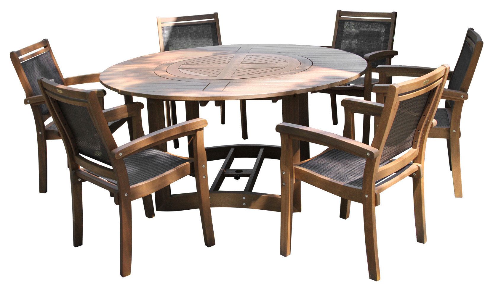 7-Piece Eucalyptus Dining Set With Stacking Armchairs And Built-In Lazy ... inside Transforming Your Patio Effortless Setup of a 7-Piece Eucalyptus Dining Set