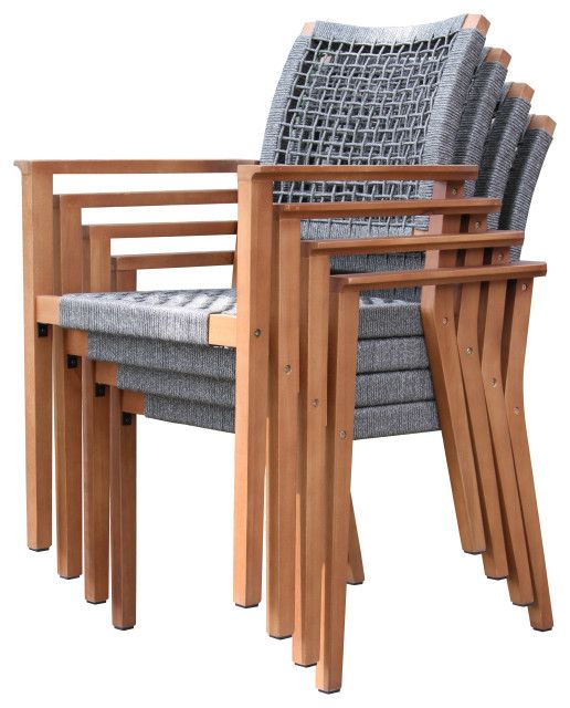7-Piece Eucalyptus Lazy Susan Dining Set With 6 Stacking Rope Armchairs ... inside 7-Piece Eucalyptus And Wicker Stacking Armchair Rectangle Dining Set