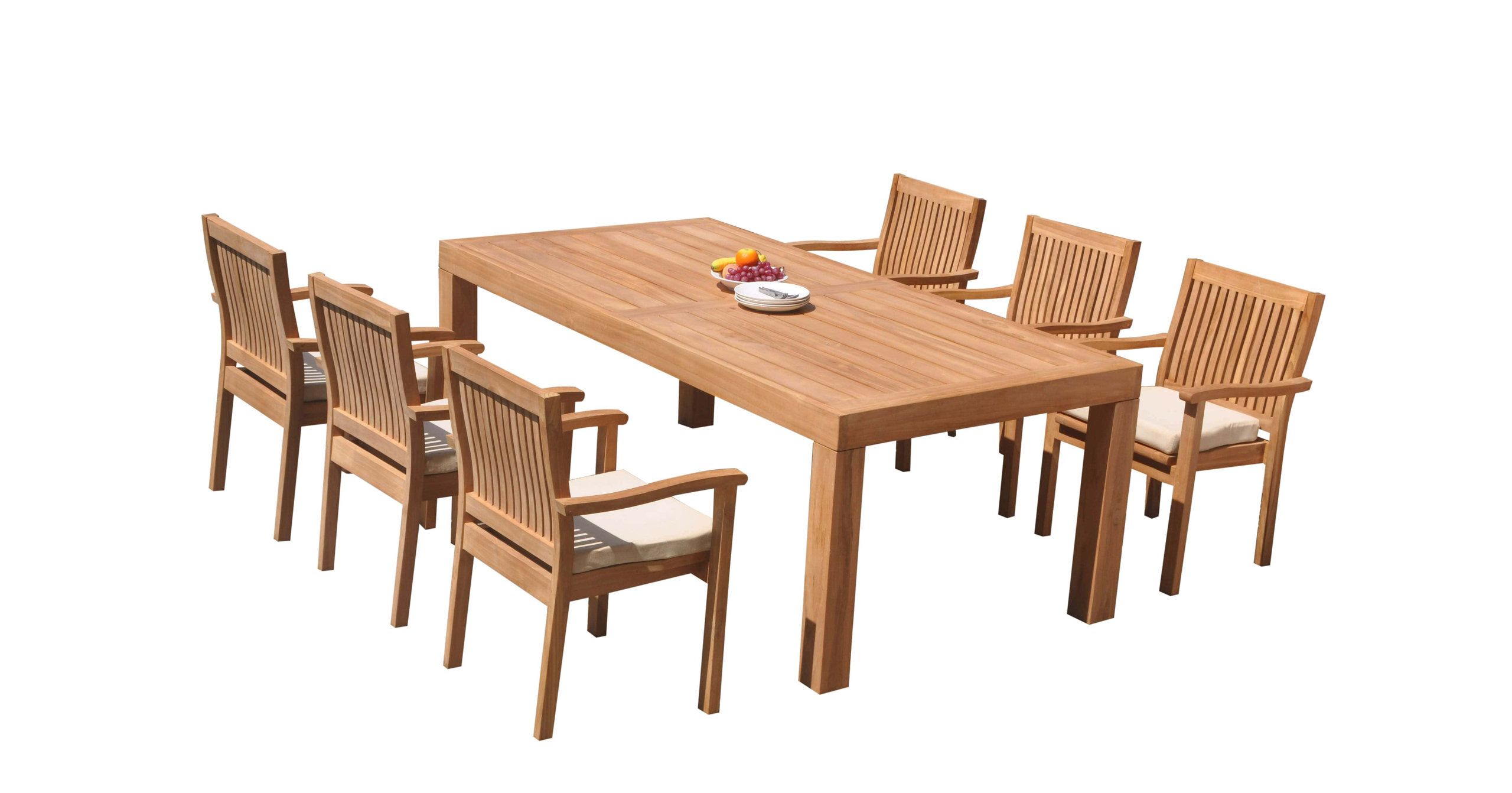 7-Piece Outdoor Teak Dining Set: 86" Rectangle Table, 6 Leveb Stacking ... throughout 7-Piece Outdoor Teak Dining Set, 69" Table, 6 Lua Stacking Arm Chairs
