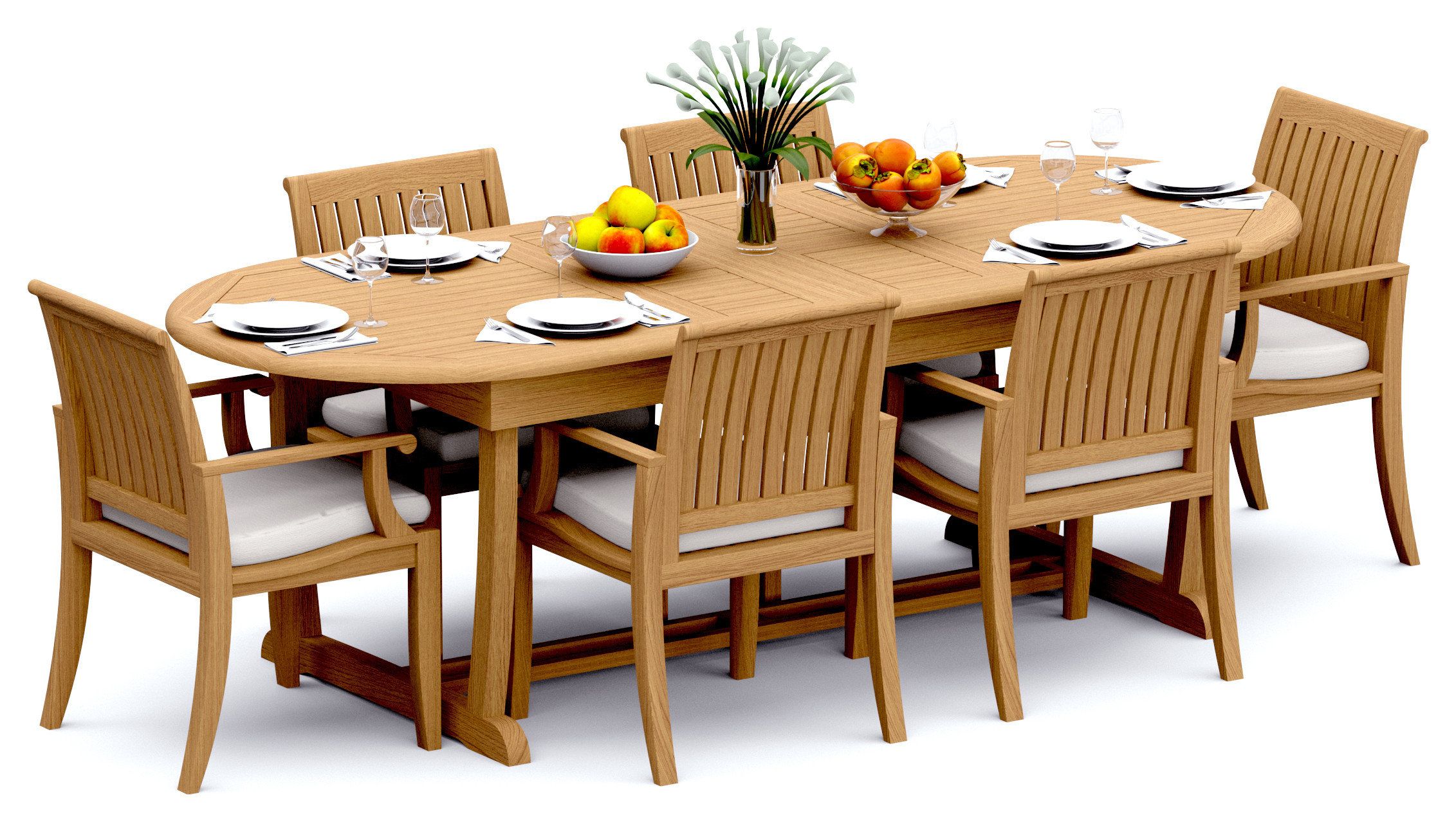 7-Piece Outdoor Teak Dining Set: 94" Masc Oval Extension Table 6 Lagos ... intended for 7-Piece Outdoor Teak Dining Set: 94" Oval Extn Table, 6 Wave Stacking Arm Chairs