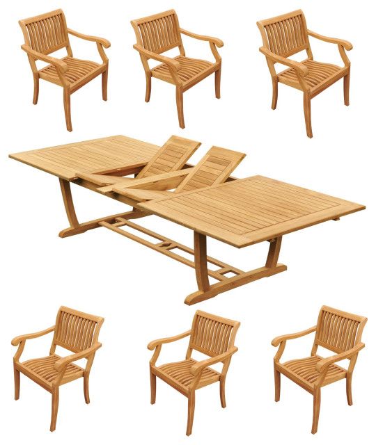 7-Piece Outdoor Teak Dining Set: 94" Masc Rectangle Table, 6 Arbor Arm ... throughout 7-Piece Outdoor Teak Dining Set: 94" Rectangle Table, 6 Wave Stacking Arm Chairs