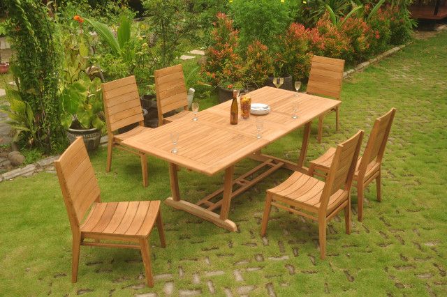 7-Piece Outdoor Teak Dining Set: 94" Masc Rectangle Table 6 Char ... regarding 7-Piece Outdoor Teak Dining Set: 94" Rectangle Table, 6 Wave Stacking Arm Chairs