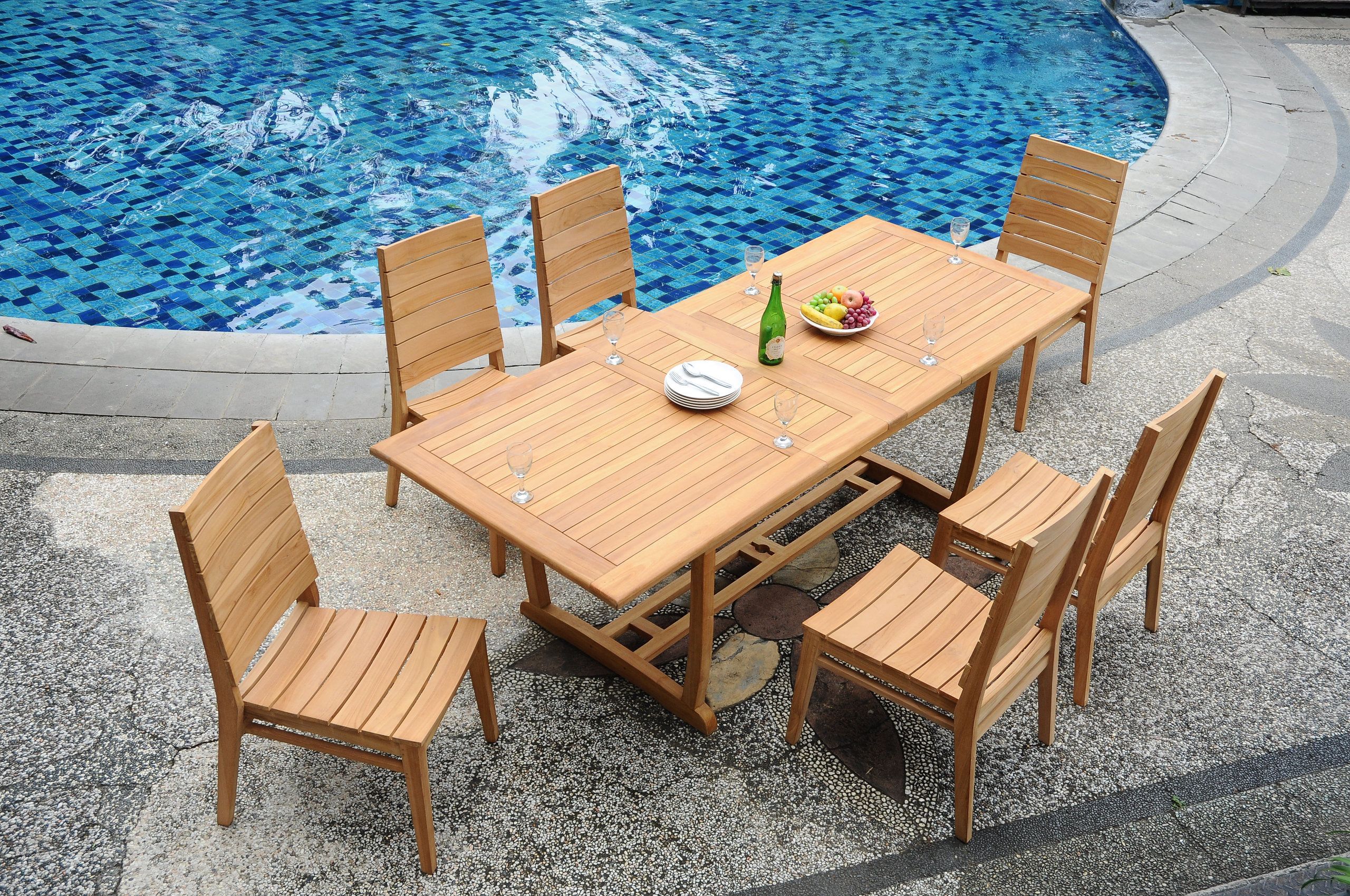 7-Piece Outdoor Teak Dining Set: 94&amp;quot; Masc Rectangle Table 6 Char ... with regard to 7-Piece Outdoor Teak Dining Set: 94&amp;quot; Rectangle Table, 6 Mas Stacking Arm Chairs