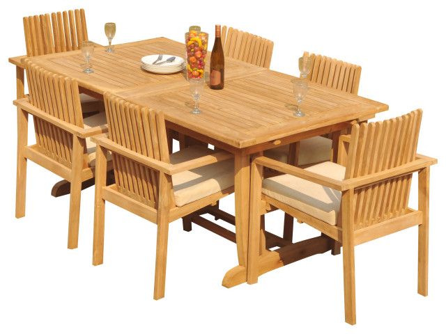 7-Piece Outdoor Teak Dining Set: 94&amp;quot; Masc Rectangle Table 6 Clip ... inside Maintaining teak furniture for decades of outdoor use