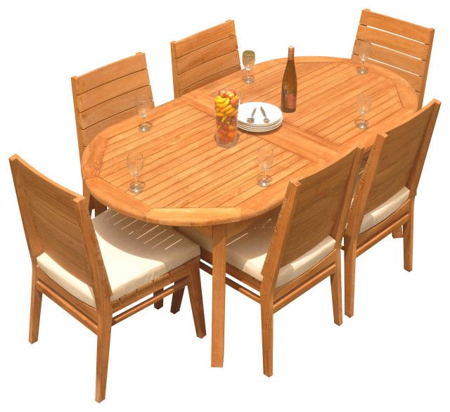 7-Piece Outdoor Teak Dining Set: 94" Oval Extn Table, 6 Char Stacking ... intended for Beyond the Table Understanding the Versatility of Teak Dining Sets