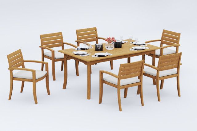 7-Piece Teak Dining Set, 71" Rectangle Table, 6 Travota Stacking Arm ... intended for Choosing the Right Teak Dining Set Enhancing Your Patio with 6 Montana Stacking Chairs