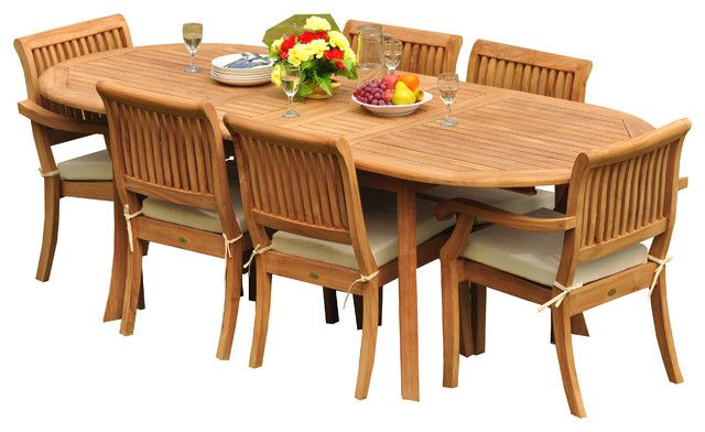 7-Piece Teak Dining Set, 94" Ext Oval, 6 Arbor Stacking Arm/Armless ... throughout Beyond the Table Understanding the Versatility of Teak Dining Sets