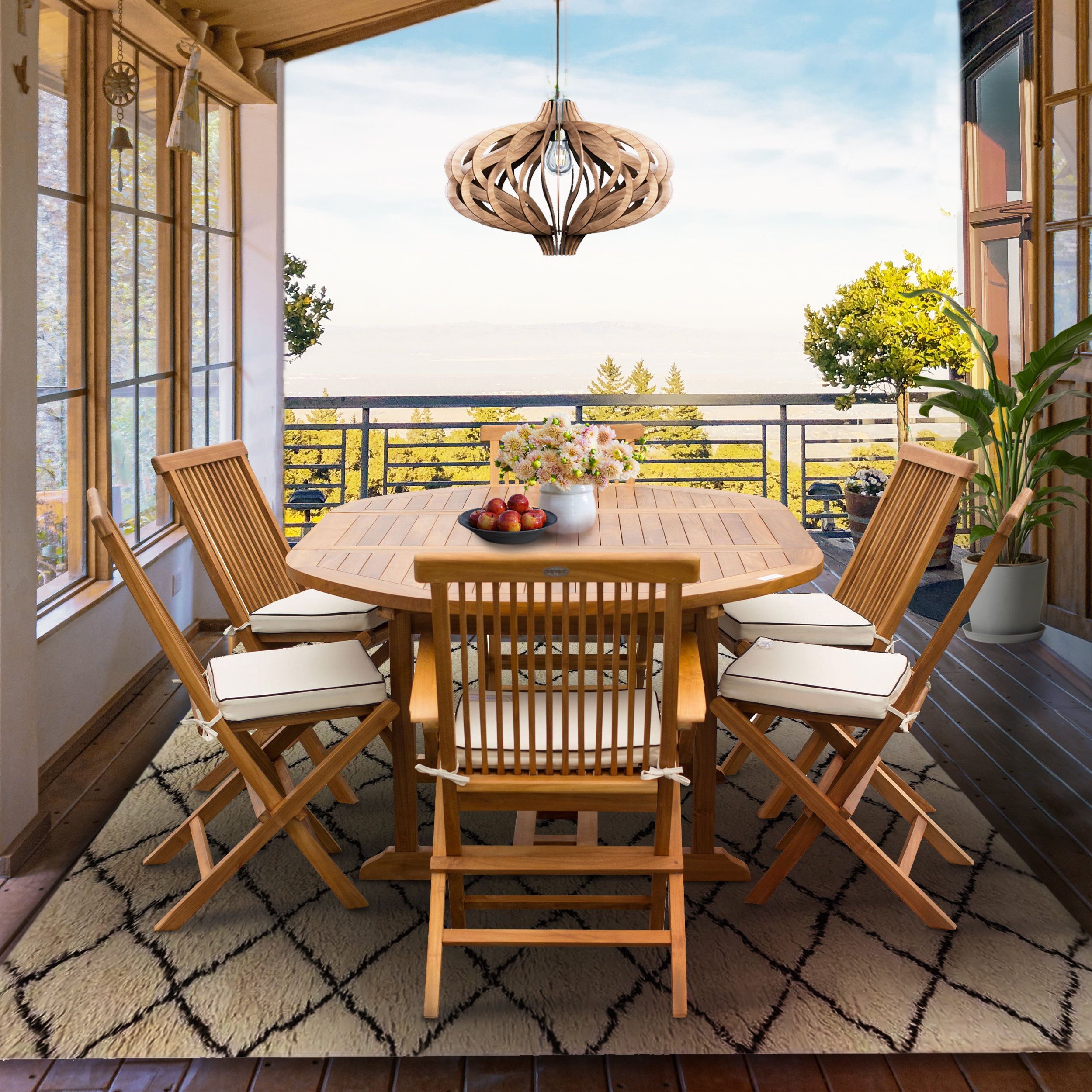 7-Piece Teak Wood Miami Patio Dining Set With Round To Oval Extension ... with regard to Creating functional outdoor dining areas with expandable table designs
