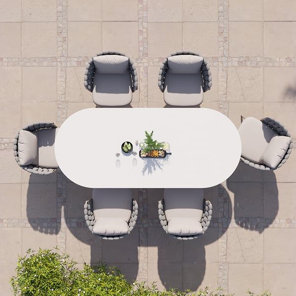 7 Pieces Outdoor Dining Set With Oval Faux Marble Top Table And Rope ... inside How to Choose the Right Outdoor Dining Set for Your Garden Space