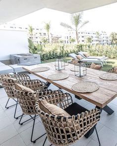 7 Pieces Outdoor Dining Set With Wood Top Trestle Table And 6 Woven ... throughout 7 Pieces Outdoor Dining Set With Oval Faux Marble Top Table And Rope Armchair