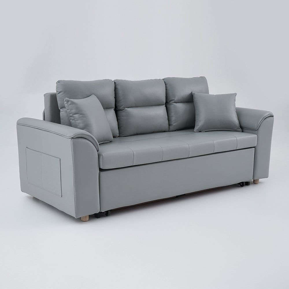 74" Convertible Sofa Bed Light Gray Full Sleeper Sofa With Storage And ... in 74" Queen 2-Seater Leath-Aire Sleeper Sofa, Light Gray