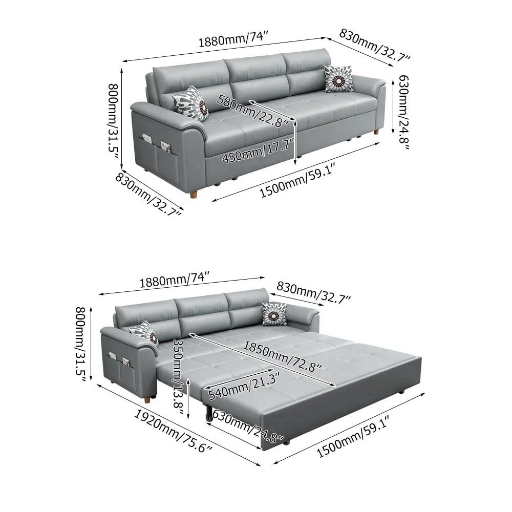 74" Convertible Sofa Bed Light Gray Full Sleeper Sofa With Storage And ... intended for Unveiling the Versatility of a 74" Queen Sleeper Sofa for Any Room