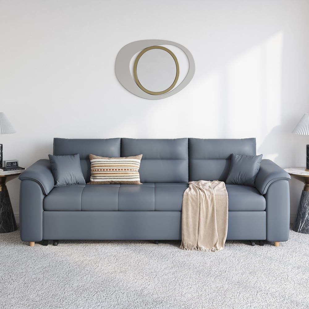 74" Leath-Aire Convertible Sofa Bed Deep Gray Full Sleeper Sofa With ... pertaining to 74" Queen 2-Seater Leath-Aire Sleeper Sofa, Light Gray
