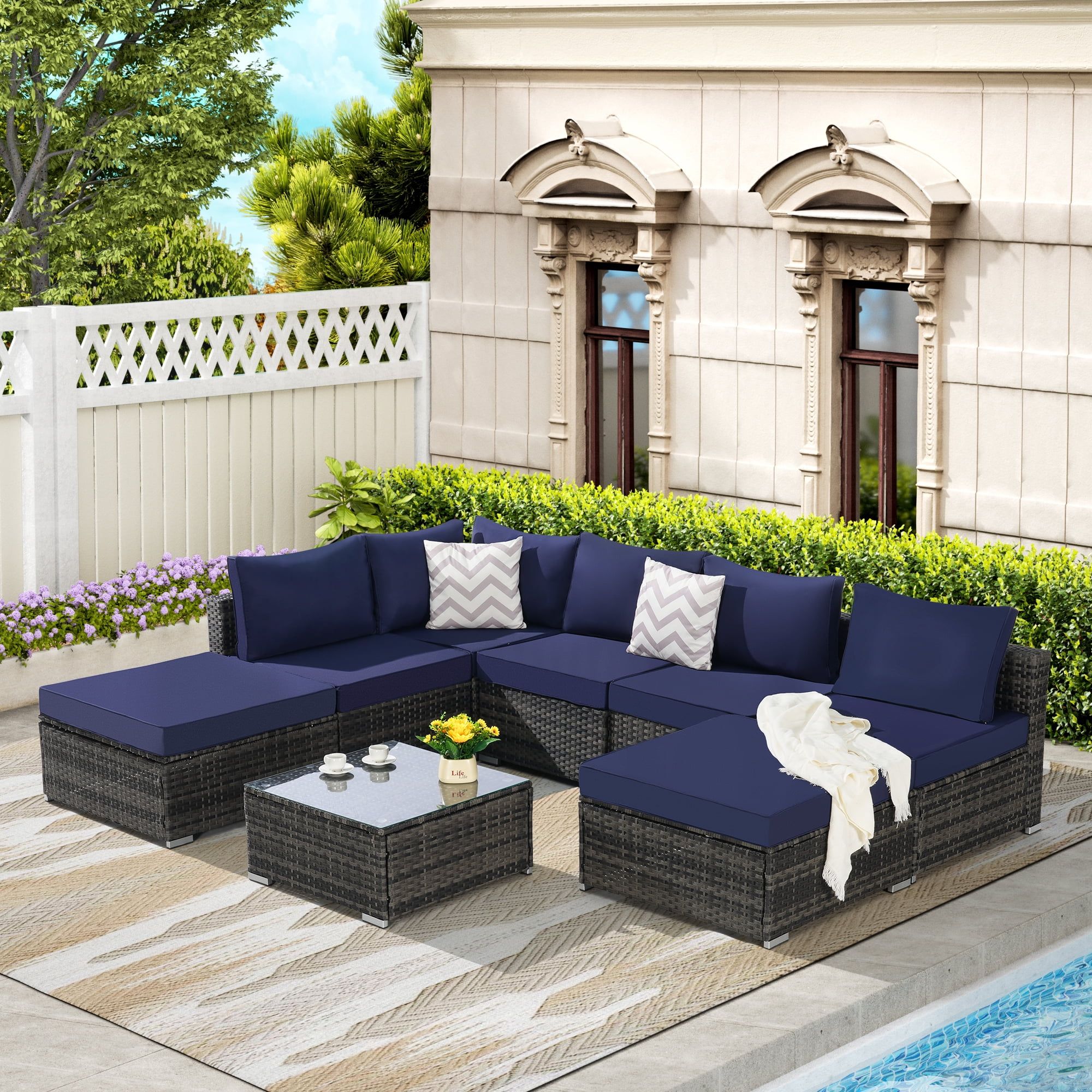 8 Pieces Outdoor Patio Sectional Sofa Couch,Wicker Rattan Conversation ... throughout Gewnee 8-Pieces Outdoor Patio Furniture Sets