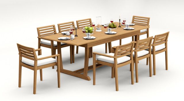 9-Pc Outdoor Teak Dining Set: 94" Masc Rectangle Table 8 Montana ... intended for 9-Piece Teak Dining Set, 94" Extension Rect Table, 8 Montana Stacking Chairs