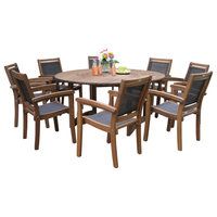 9-Piece Eucalyptus Round Lazy Susan Dining Set With 8 Stacking Sling ... intended for 9-Piece Eucalyptus Round Lazy Susan Dining Set With 8 Stacking Sling Armchairs