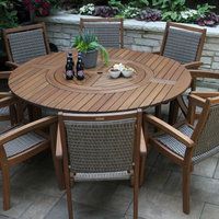 9-Piece Eucalyptus Round Lazy Susan Dining Set With 8 Stacking Wicker ... with regard to 9-Piece Eucalyptus Round Lazy Susan Dining Set With 8 Stacking Sling Armchairs