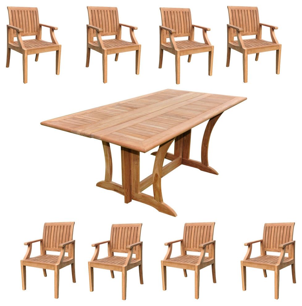 9-Piece Outdoor Patio Teak Dining Set: 69" Folding Table, 8 Lagos Arm ... pertaining to 9-Piece Outdoor Teak Dining Set: 69" Table + 8 Arbor Stacking Arm/Armless Chairs