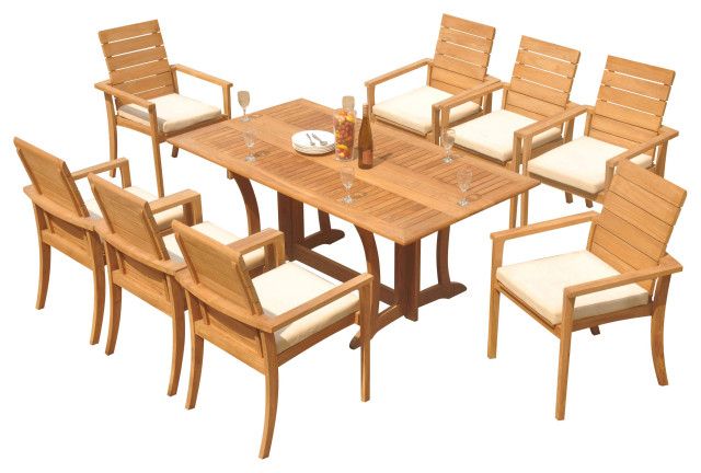 9-Piece Outdoor Teak Dining Set: 69" Folding Table, 8 Alps Stacking Arm ... throughout 9-Piece Outdoor Teak Dining Set: 69" Table + 8 Arbor Stacking Arm/Armless Chairs