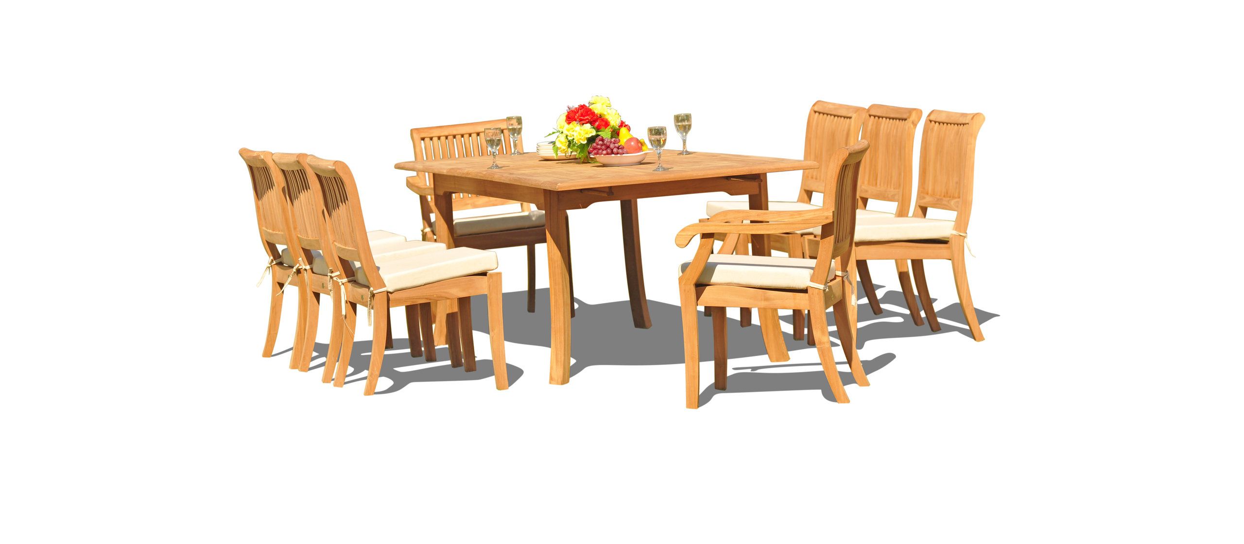 9-Piece Teak Dining Set, 94" Ext Rect, 8 Arbor Stacking Arm/Armless ... pertaining to Designing the perfect dining space with teak furniture and extendable tables