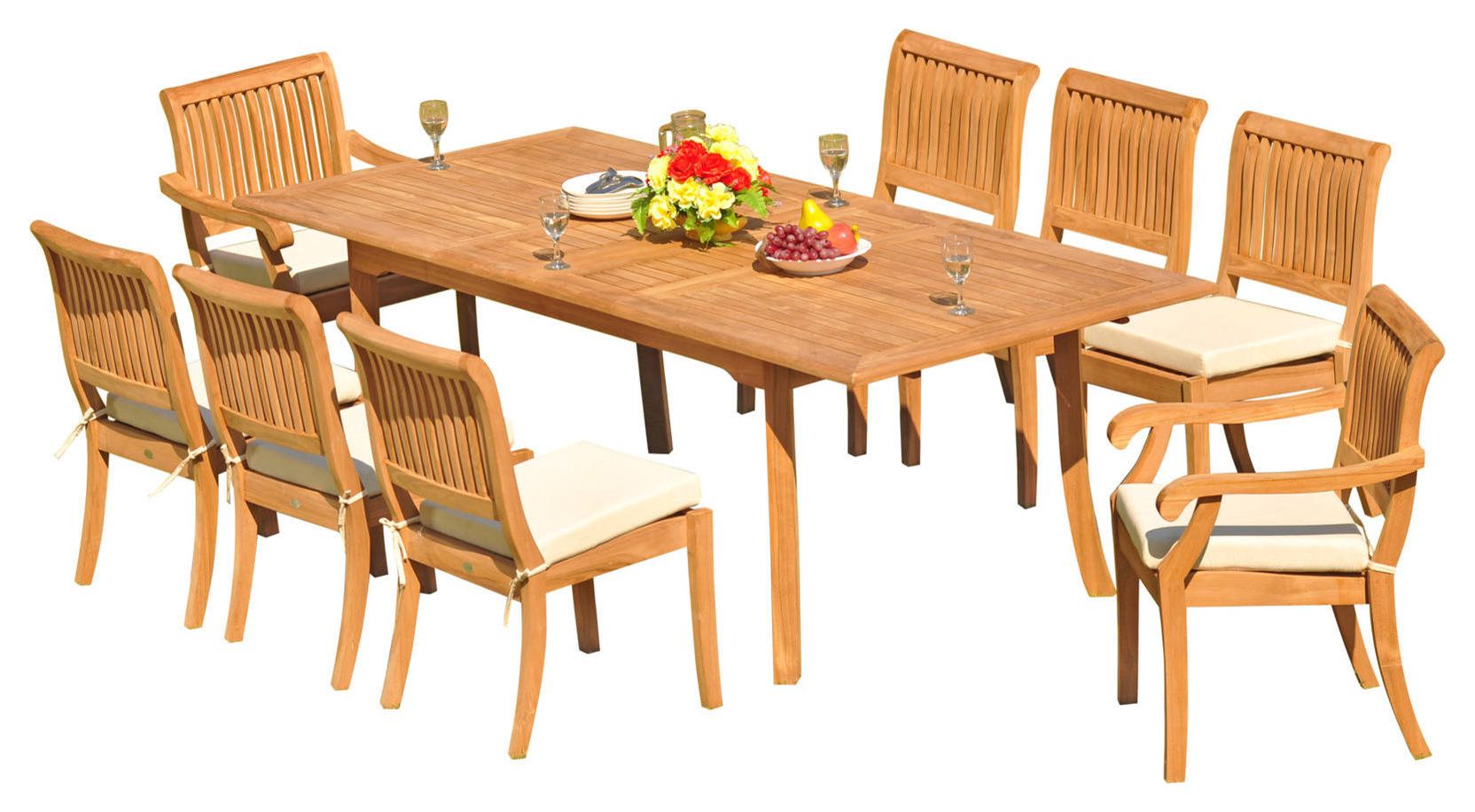 9-Piece Teak Dining Set, 94" Ext Rect, 8 Arbor Stacking Arm/Armless ... throughout 9-Piece Teak Dining Set, 94" Extension Rect Table, 8 Montana Stacking Chairs