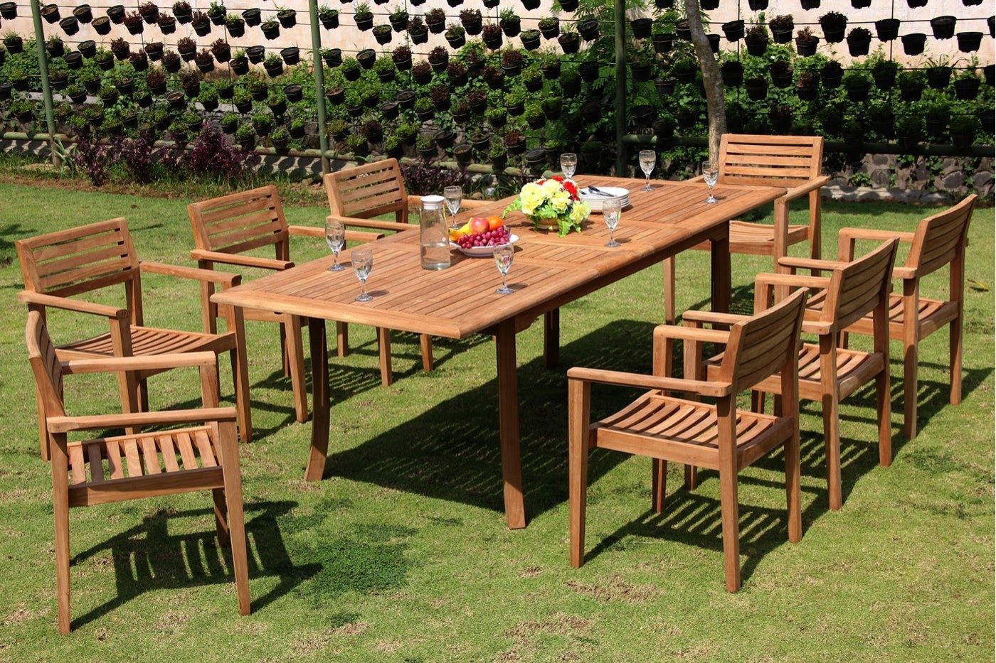 9-Piece Teak Dining Set, 94" Extension Rect Table, 8 Montana Stacking ... within 9-Piece Teak Dining Set, 94" Extension Rect Table, 8 Montana Stacking Chairs