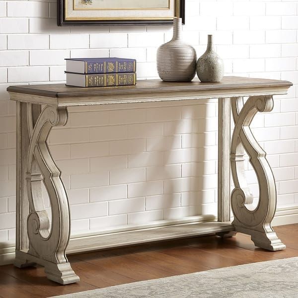 A Console Table With Books And Vase On Top inside Furniture Of America Pederson Wood 1-Shelf Sofa Table In Antique Light Oak