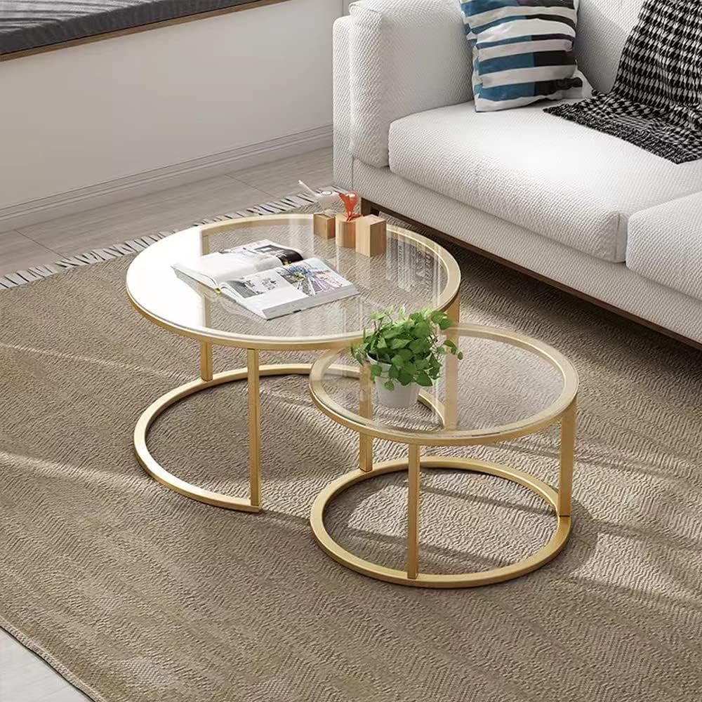 Aboxoo Gold Nesting Coffee Table Set Of 2, Round Glass Tables, Metal ... pertaining to Elevate Your Living Room with Stylish Nesting Coffee Tables