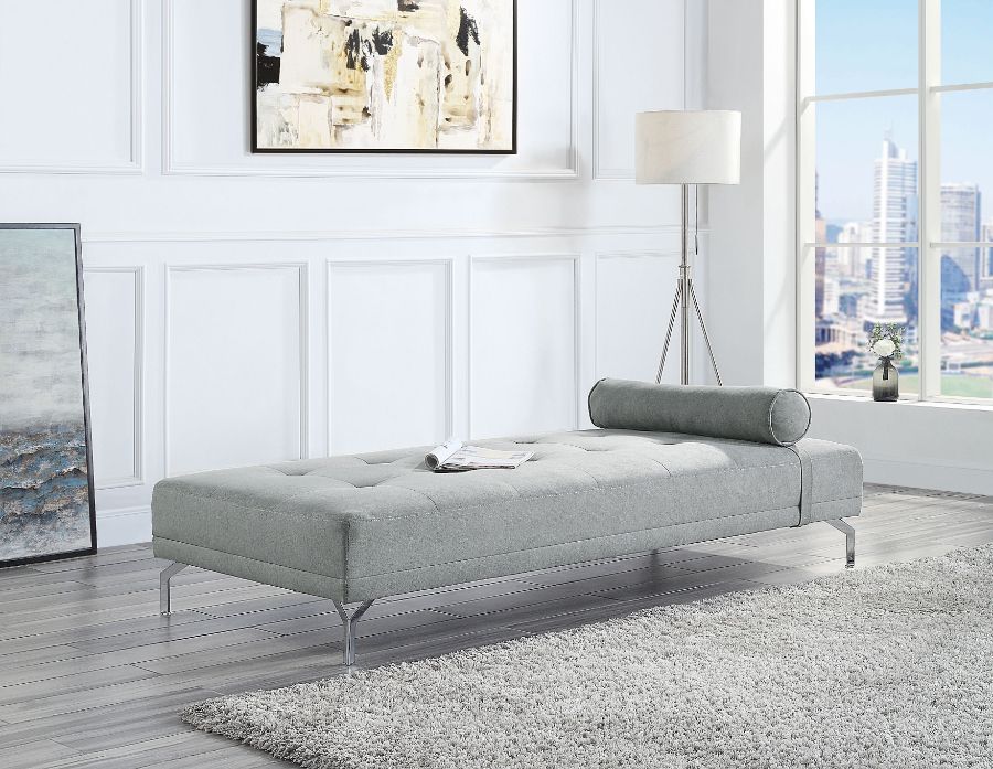 Acme Lv00826 Quenti Grey Melange Velvet Fabric Sofa Bed With Rolled ... within Lv00826, Sofa Bed With Pillow, Gray Melange Velvet, Quenti
