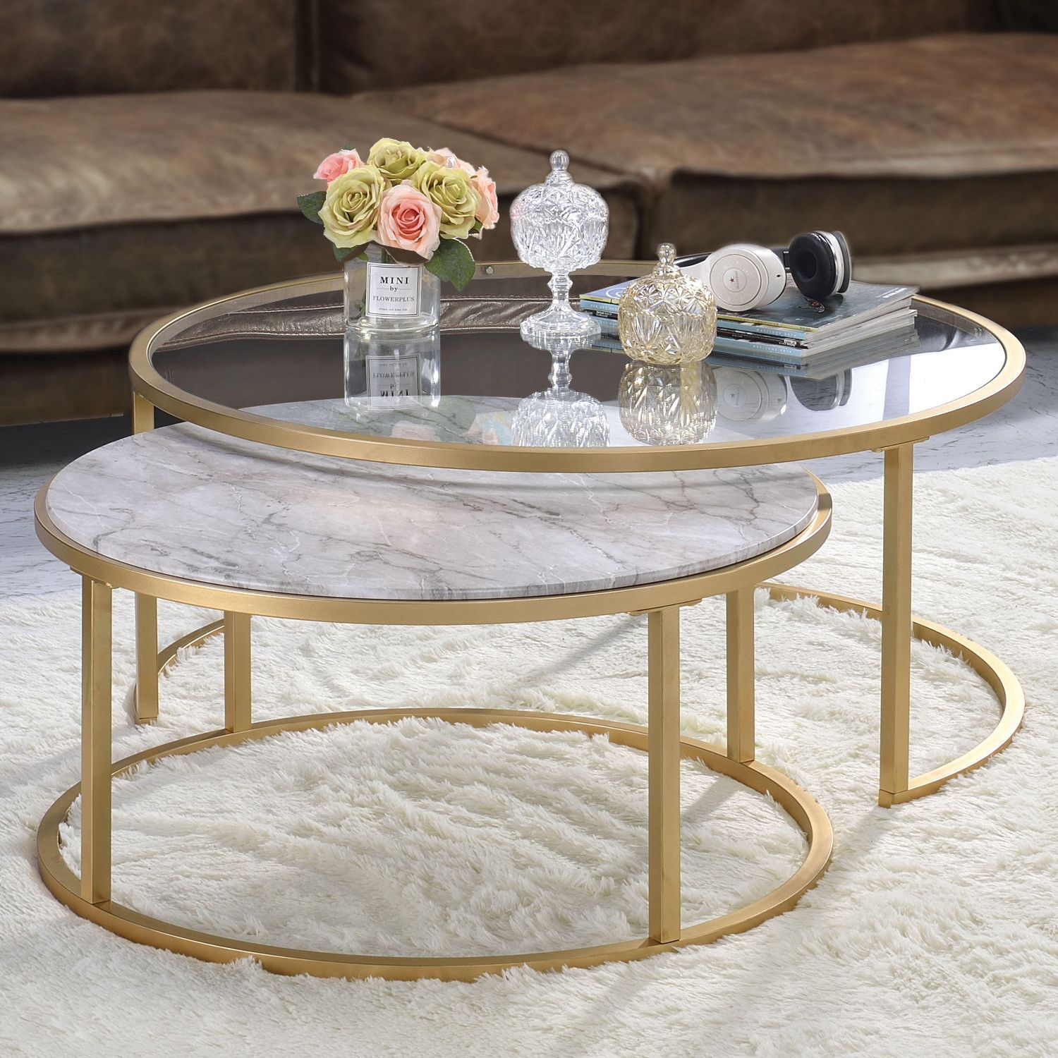 Acme Shanish 2 Piece Nesting Table Set Faux Marble Gold | Decorating ... within A Closer Look at the Shanish Nesting Table Set's Design and Function