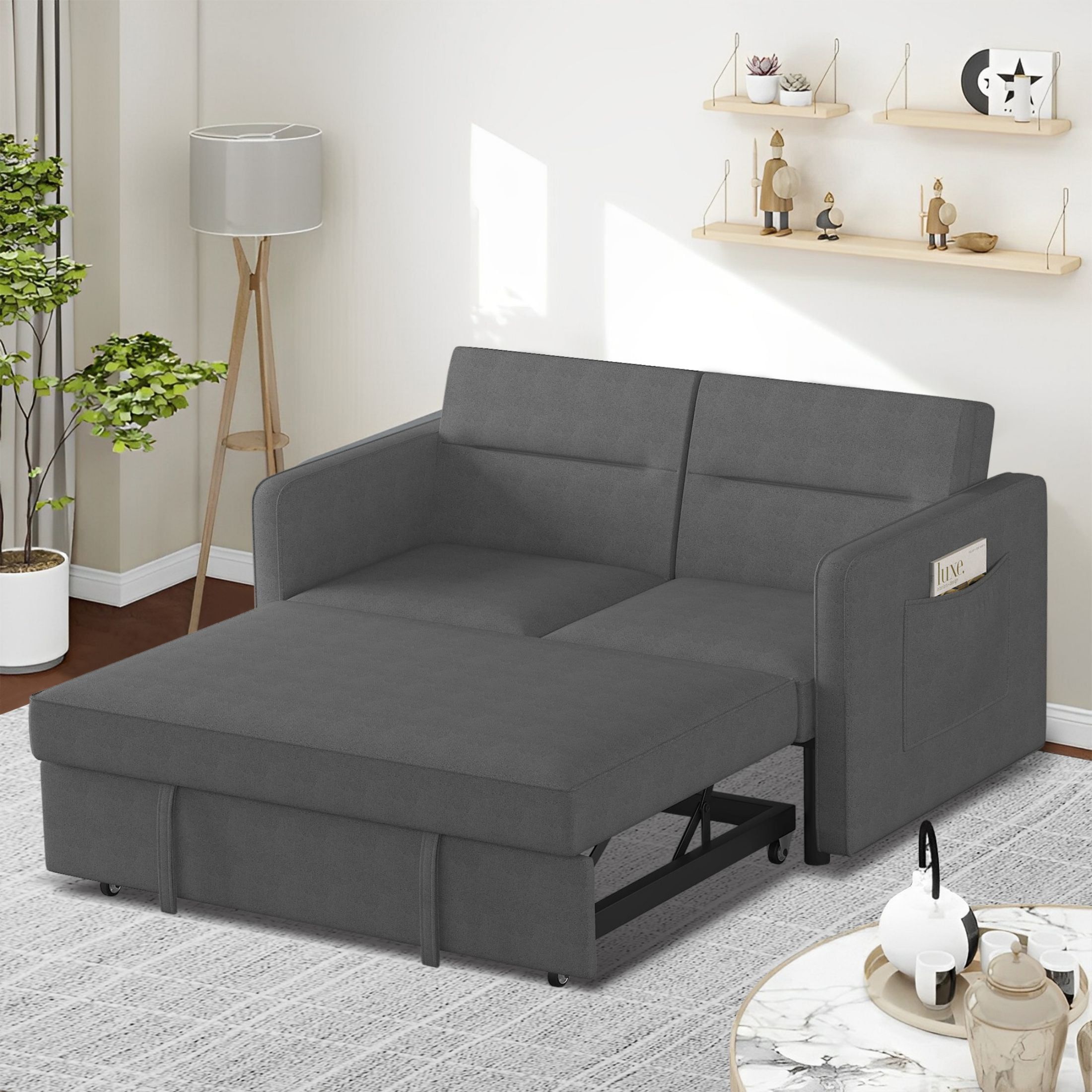 Aenkyo Convertible Sofa Bed, Chenille Pull Out Sleeper With Adjustable ... inside Comfortable Sofa Bed With Chenille Upholstery &amp; Quick Pull-Out Design, Gray