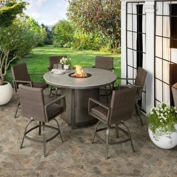 Agio Oakland 7-Piece Fire Outdoor Dining Set | Costco with regard to How to Choose the Right Outdoor Dining Set for Your Garden Space