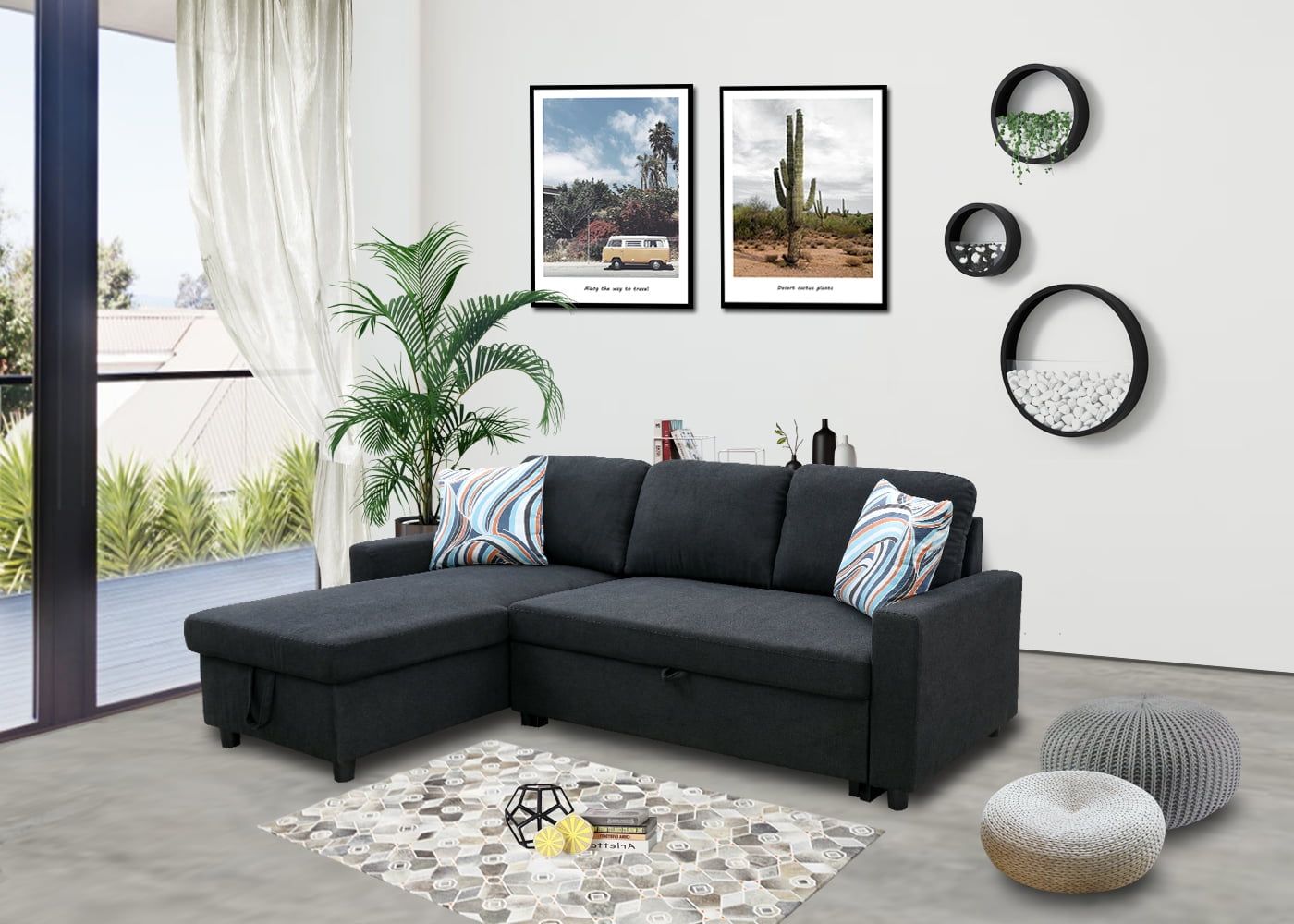 Ainehome Black Linen Reversible Sleeper Sectional Sofa With Storage ... intended for Unpacking the Paisley Black Linen Sleeper Sectional A Deep Dive