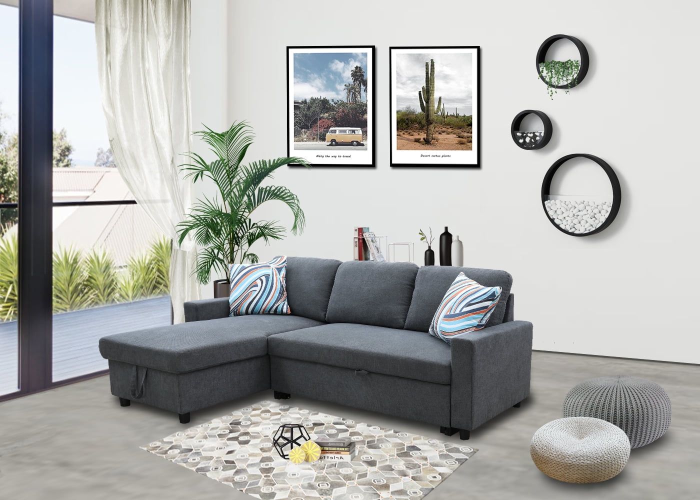 Ainehome Dark Grey Linen Reversible Sleeper Sectional Sofa With Storage ... with Destiny Dark Gray Linen Reversible Sleeper Sectional Sofa With Storage Chaise